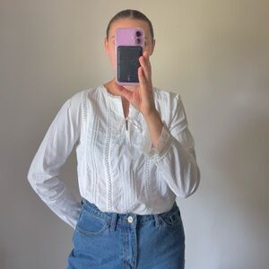 Vintage Faded Glory White Cotton Long Sleeve Blouse Women’s Size Small